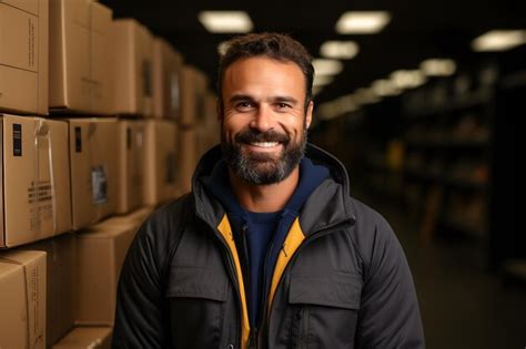 Premium Ai Image Portrait Of A Smiling Delivery Man Standing In Front