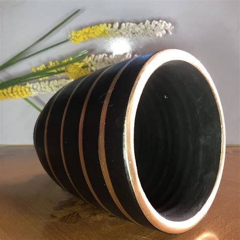 Large Black With Gold Stripe Clay Pot | Pinoyshopaholic