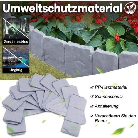 UISEBRT 10Pcs Rasenkante Kunstoff 2 5m Beeteinfassung Steinoptik