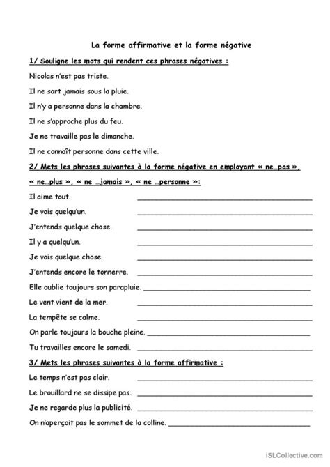 La forme affirmative et la form Français FLE fiches pedagogiques pdf