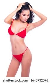 Beautiful Asian Woman Red Bikini Studio Stock Photo Edit Now