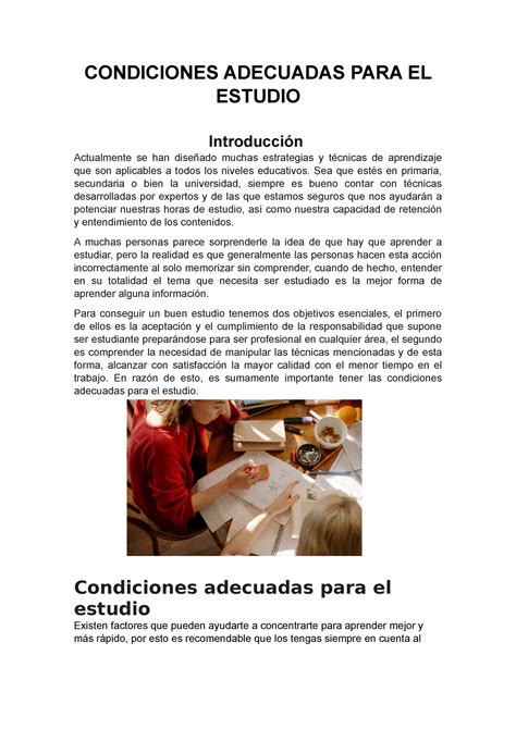 Condiciones Adecuadas Para El Estudio Condiciones Adecuadas Para El