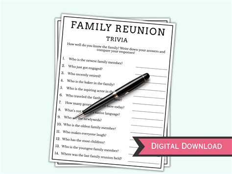 Family Trivia Game Printable Family Reunion Party Games Family ...