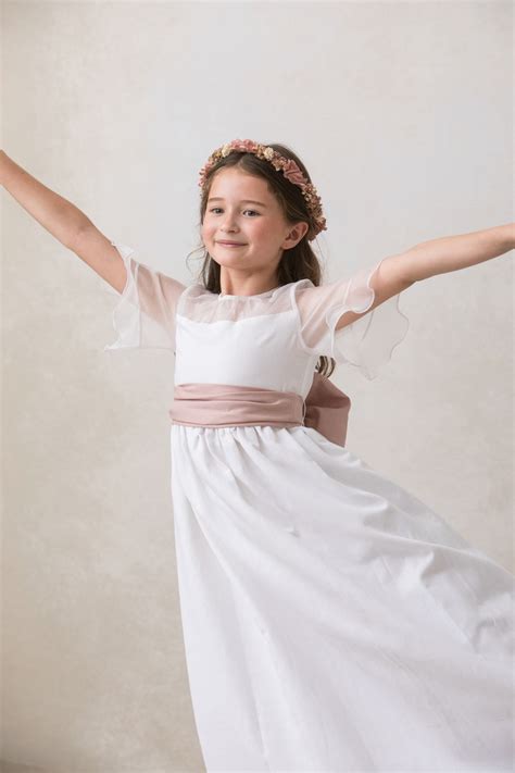 Fajín rosa nude para comunión niña Quémono