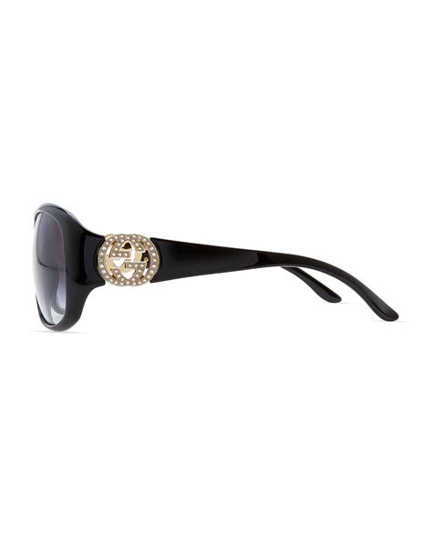 Gucci Wrap Crystal Logo Sunglasses Black