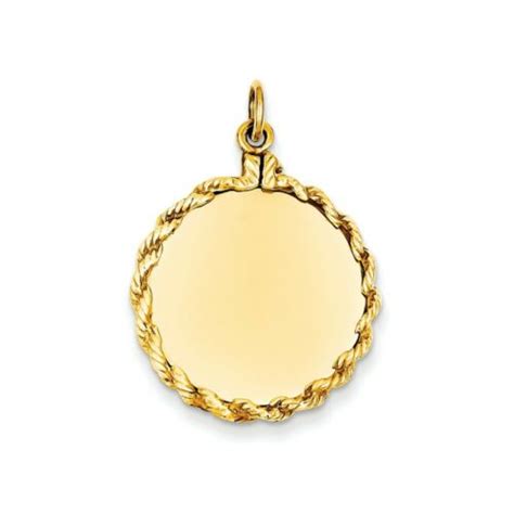 14k Yellow Gold Plain 013 Gauge Circular Engravable Disc With Rope