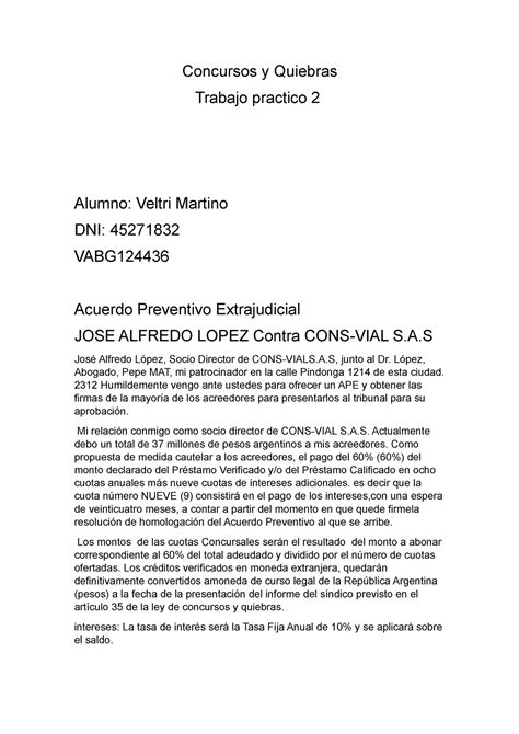 Concursos Y Quiebras TP2 Concursos Y Quiebras Trabajo Practico 2