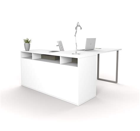 Integrated Modern White L-Shaped Desk with Gray Accent Leg ...