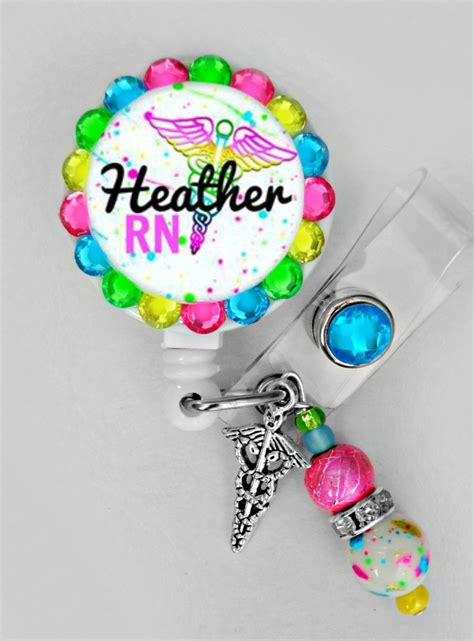 Retractable Id Badge Reel Personalized Rhinestone Nurse Etsy