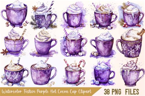 Purple Hot Cocoa Cup Clipart Png Bundle Graphic By Regulrcrative Creative Fabrica