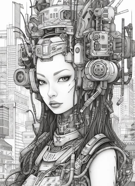 Premium Ai Image A Drawing Of A Woman With A Robot Headpiece And A