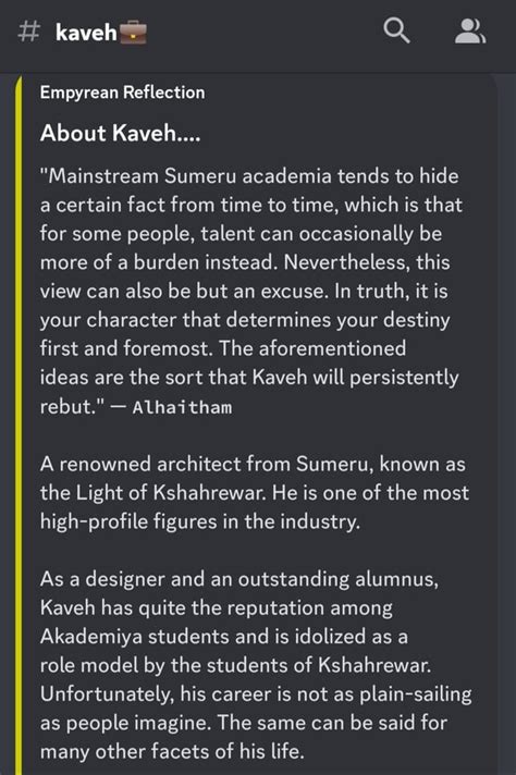 More Info About Kaveh Official Genshin Discord Rkavehmains