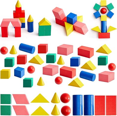 Blocks Geometric Wooden Early Math Geometry Building Shapes