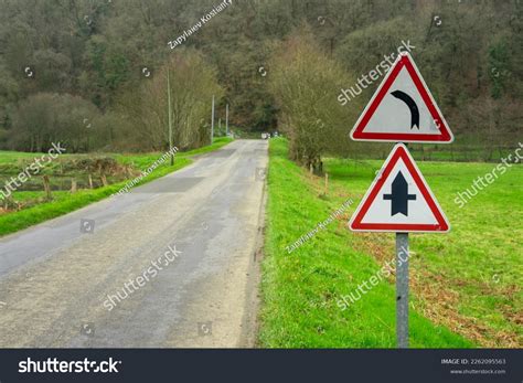 road road sign warning  turn stock photo  shutterstock