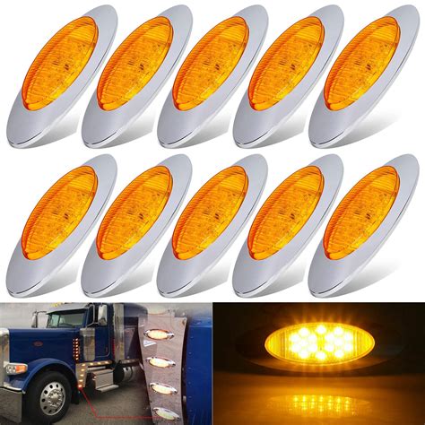 10x 65amber Led Semi Truck Trailer Side Marker Clearance Lights Wchrome Bezel Ebay