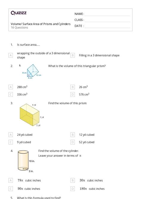 Surface Area And Volume Of Prisms Worksheets