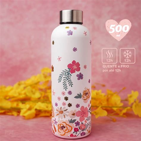 Garrafa Térmica 500ml Molin Hot Cold Love Flowers Duck Paper Papelaria Criativa