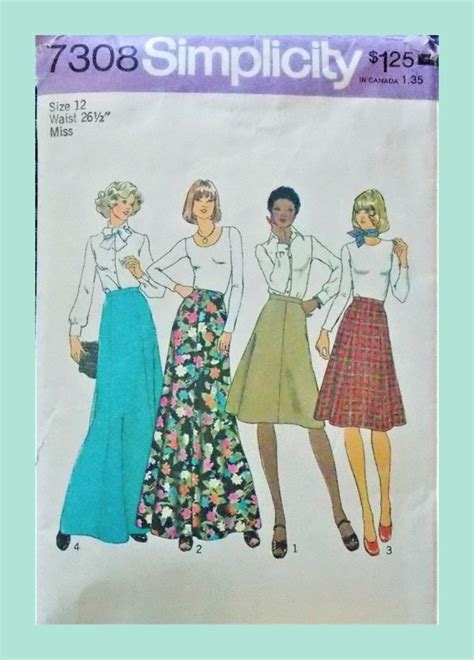 Sewing Needlecraft Four Gore Skirt Sewing Pattern Size 12 1974