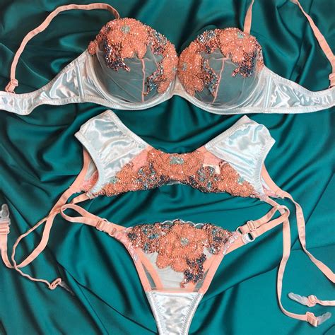 Handmade 3 Piece Garter Lingerie Set Victorian Inspired Luxury Bridal Lingerie Beaded Hematite