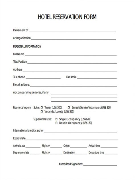 Printable Free 22 Hotel Registration Forms In Pdf Ms Word Hotel