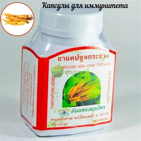 Thanyaporn Herbs Капсулы Китайский имбирь Kra-Chai (Таиланд), 100 шт ...