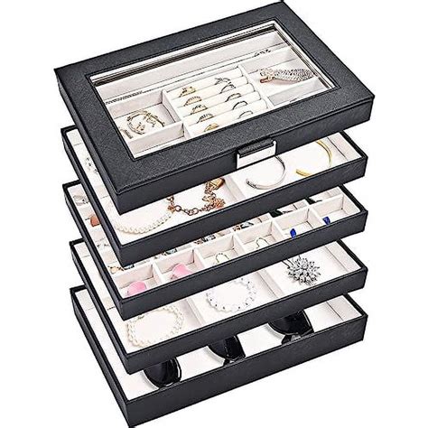 Procase Layer Stackable Jewelry Organizer Tray Box With Lid For