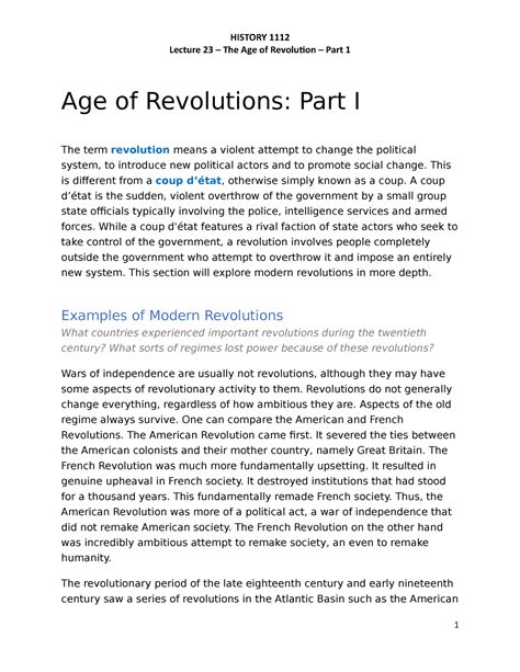 HIST 1112 The Age Of Revolutions Part 1 Lecture 23 The Age Of