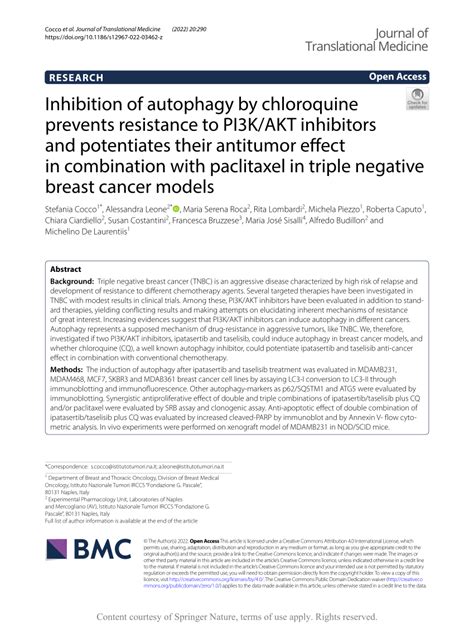 Pdf Inhibition Of Autophagy By Chloroquine Prevents Resistance To