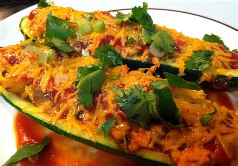 Chicken Enchilada Stuffed Zucchini Boats