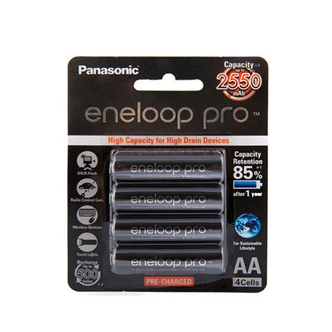 Panasonic Eneloop Pro Aa Rechargable Batteries 2550mah Black Pack 4pcs