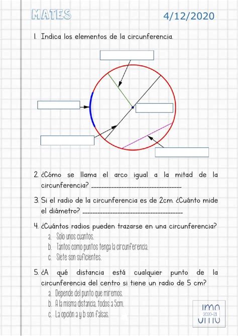 Ficha De Elementos De Una Circunferencia Circunferencia Worksheets