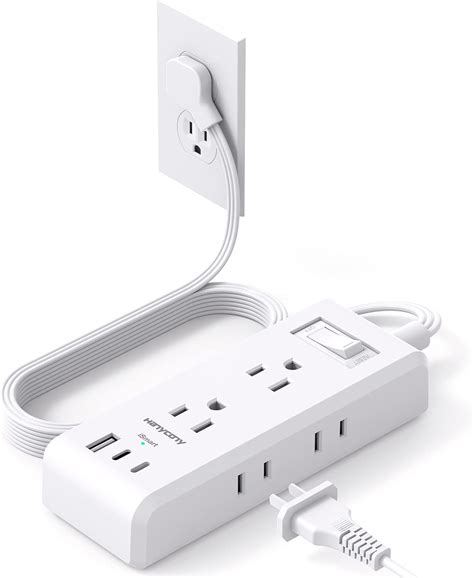 Amazon Flat Plug Power Strip Ultra Thin Extension Cord 6 Outlets