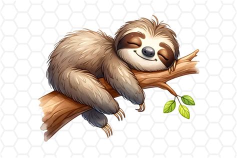 Sleepy Sloth Watercolor Clipart, Sloth Sublimation (3169532)