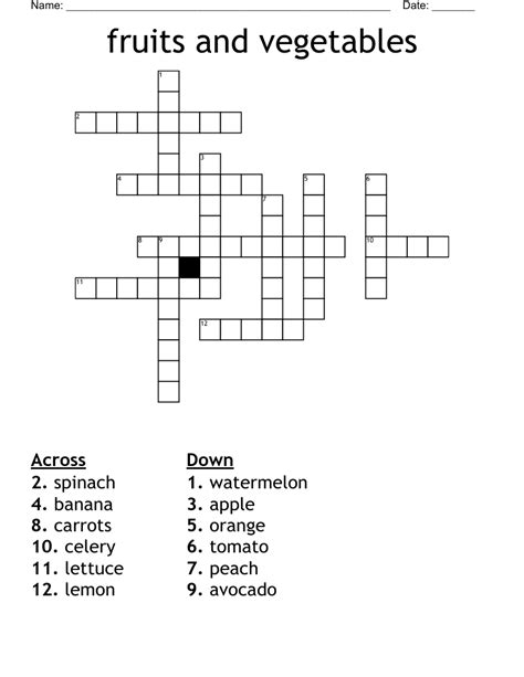 Fruits And Vegetables Crossword Wordmint