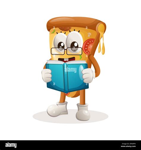 Cute Pizza Mascot Reading A Book Perfect For Food Store Small