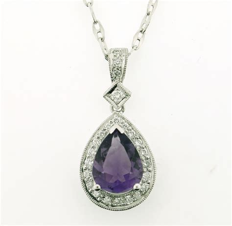 K White Gold Pear Shape Amethyst Diamond Pendant Golden Creations