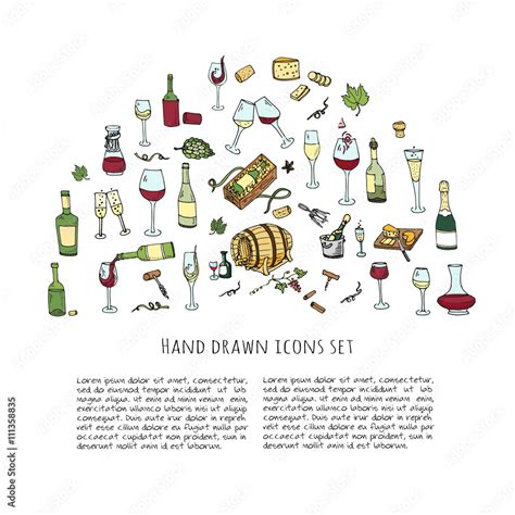 Hand Drawn Wine Set Icons Vector Illustration Sketchy Wine Tasting