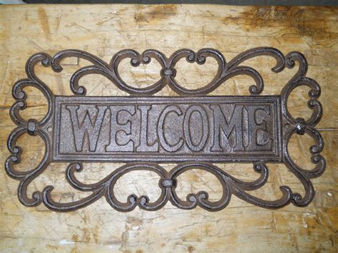 1 Cast Iron Antique Victorian Style Welcome Plaque Sign Rustic Etsy