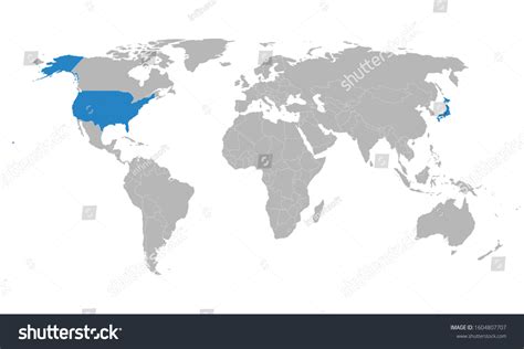 Japan Usa Political Map Marked Blue Stock Vector (Royalty Free ...