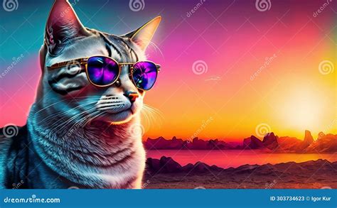 Funny Illustration With A Cute Cat Wearing Sunglasses 4k Stock