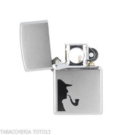 Encendedor Zippo Acabado Cromado Satinado Efigie De Sherlock Holmes