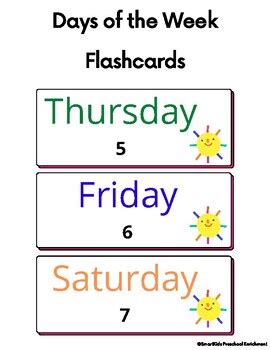 Days of the Week Flash Cards Preschool, Pre-K, Kindergarten | TpT