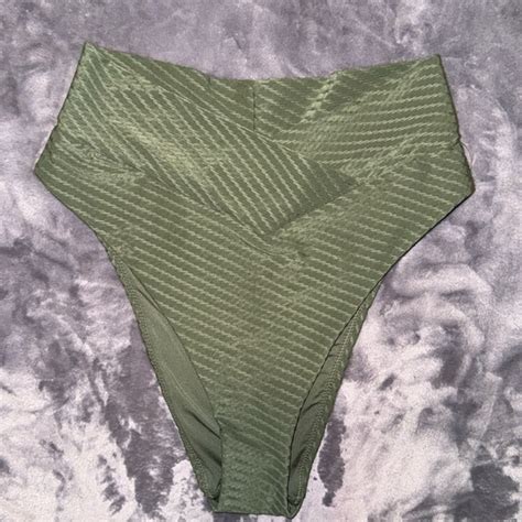 Aerie Swim Aerie Bikini Bottom Swim High Waisted Cheeky High Cut Leg Ribbed Army Camo M