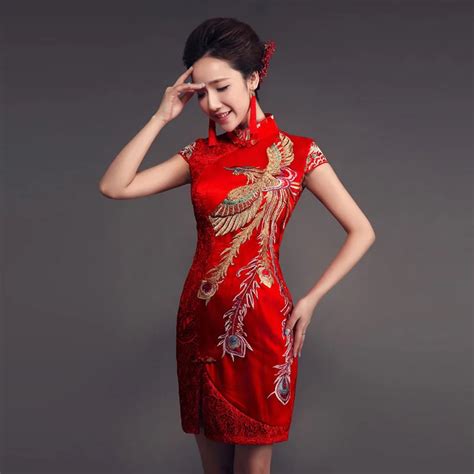 Red Lace Chinese Dress Qipao Modern Bride Short Marry Cheongsam Chinese