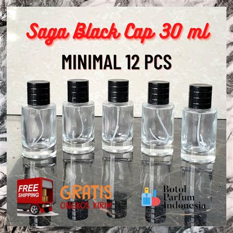 Jual BOTOL PARFUM KOSONG SPRAY KACA 30 ML SAGA TRANSPARAN BLACK CAP 30