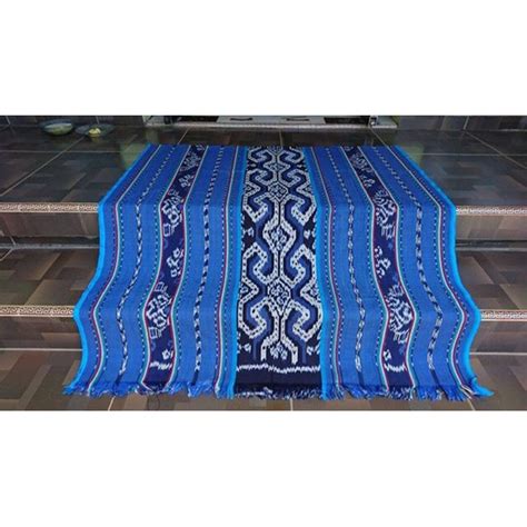 Jual Kain Tenun Ikat Etnik Motif Dayak Biru Tumpal Tengah Shopee