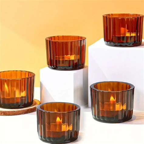 Amber Glass Votive Candle Holders Small Tea Lights Candle Holder For Table Centerpiece Decor