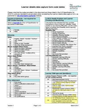 Fillable Online Newcollege Ac Learner Details Data Capture Form Code