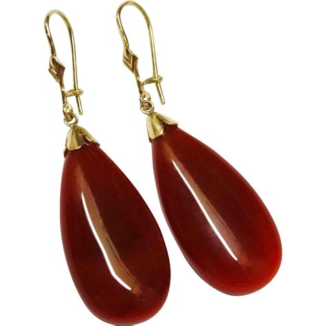 Sensational Carnelian Gold Tear Drop Earrings Long Fine Sold On Ruby Lane