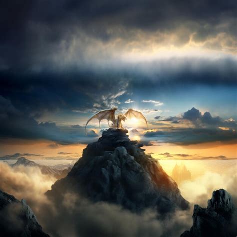 Premium AI Image | There is a dragon that is sitting on a mountain with ...